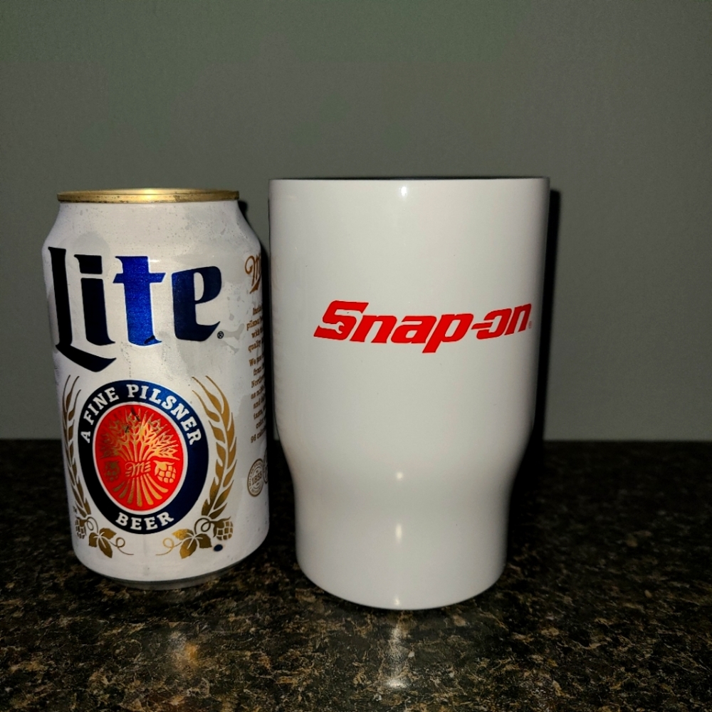 New white snap on tumbler and beer koozie